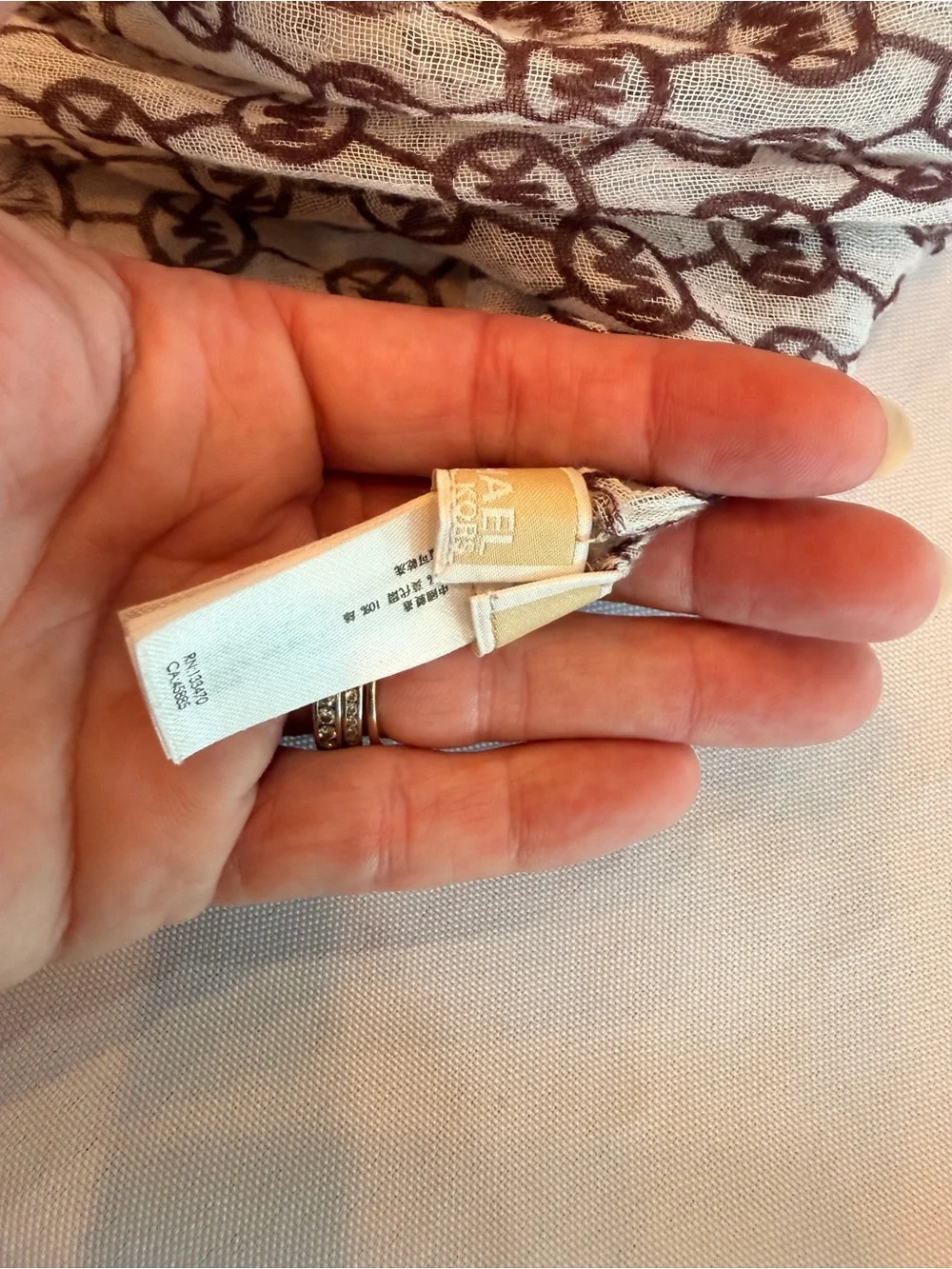 Michael Kors Monogram MK Logo Light Scarf in White and Brown Colorway